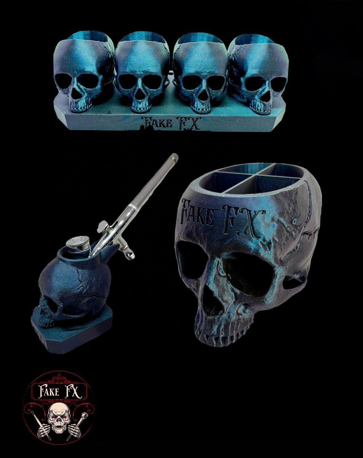 Full Skull Studio Set – Shot Cup, Brush & Airbrush Holders